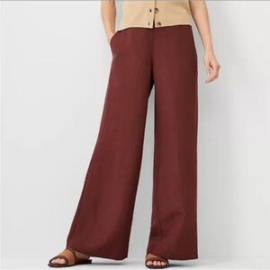 Ann Taylor Linen Blend Palazzo Pants Size Medium Wide Leg Beach Vacation Resort
